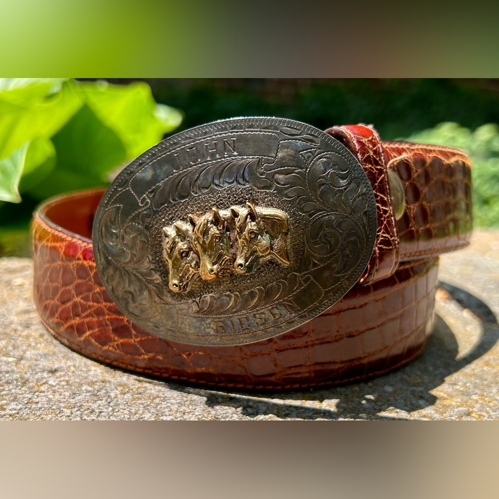 Ralph Lauren Vintage American Alligator & Sterling Silver Horse Buckle Belt 30”